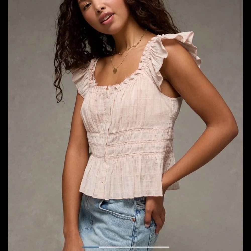 AE Ruched Flutter Sleeve Blouse - Picture 1 of 14
